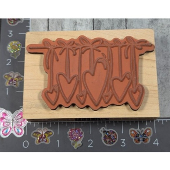 Inkadinkado Hearts Strings 6442P Rubber Stamp Wood #C17 - Picture 2 of 3
